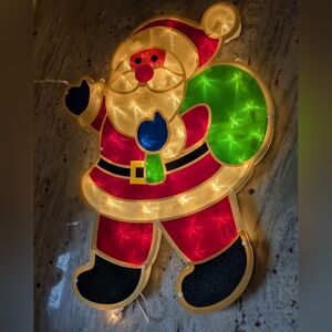 Vintage 22” Santa Clause Christmas Window Silhouette Light Decor 3D Gift Bag EUC